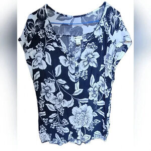 Stylus, Size L, Blue & White Floral Blouse